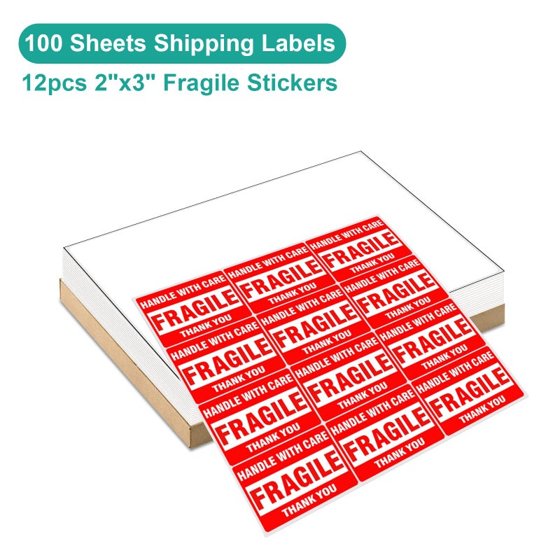 MFLABEL 100-Pack Full Sheet Labels (8.5" x 11") Matte White - Laser/Inkjet Printer Shipping Labels w/Strong Permanent Adhesive + 12 Free Fragile Stickers - Image 3